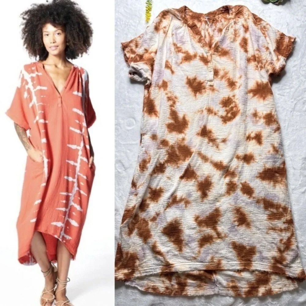 Young Fabulous & Broke Baja Kaftan Midi Dress in Thistle Cosmic Wash Tie Dye S/M